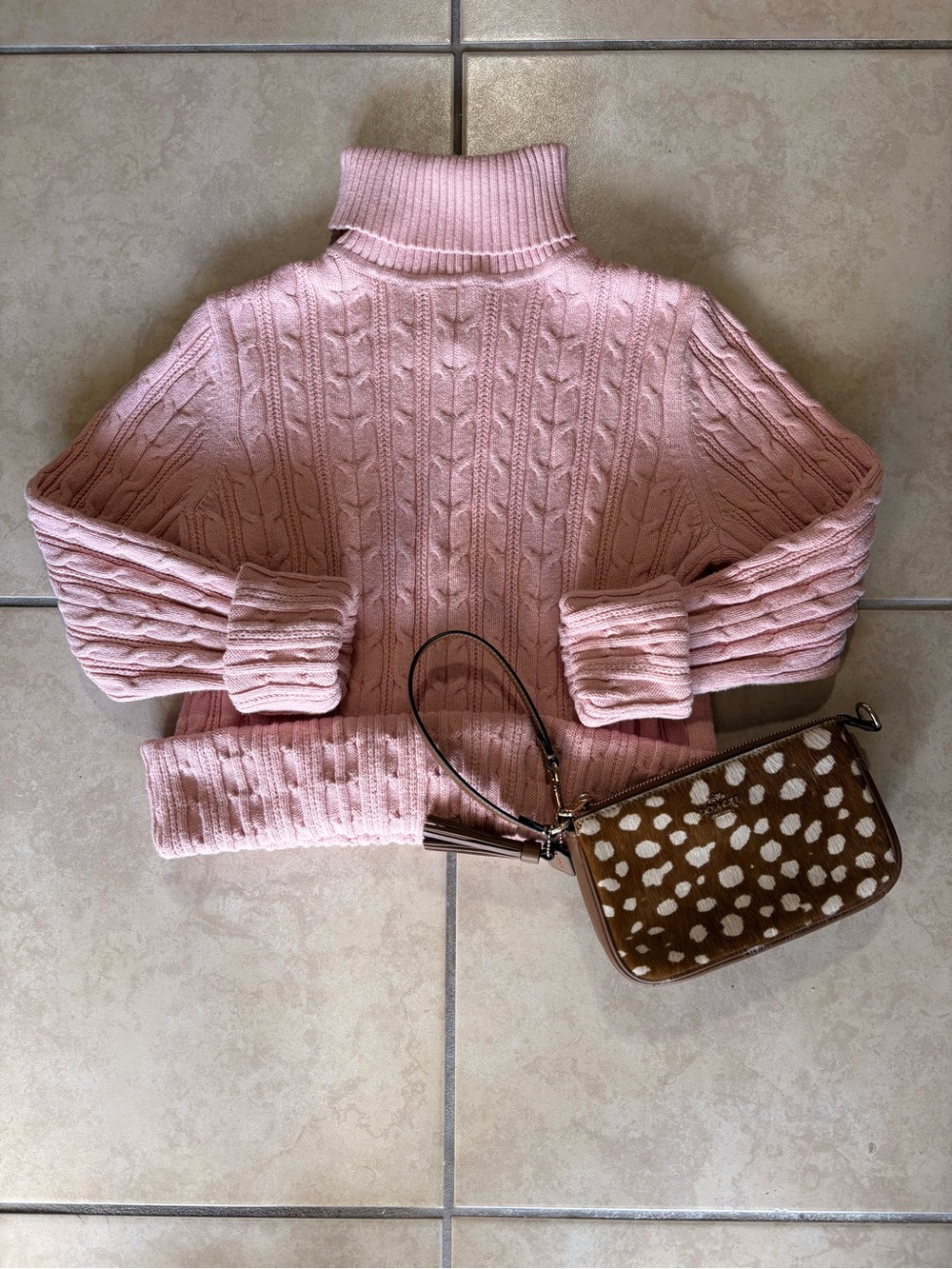 Vintage 2000s St. John's Bay Pink Cable Knit Turtleneck Sweater